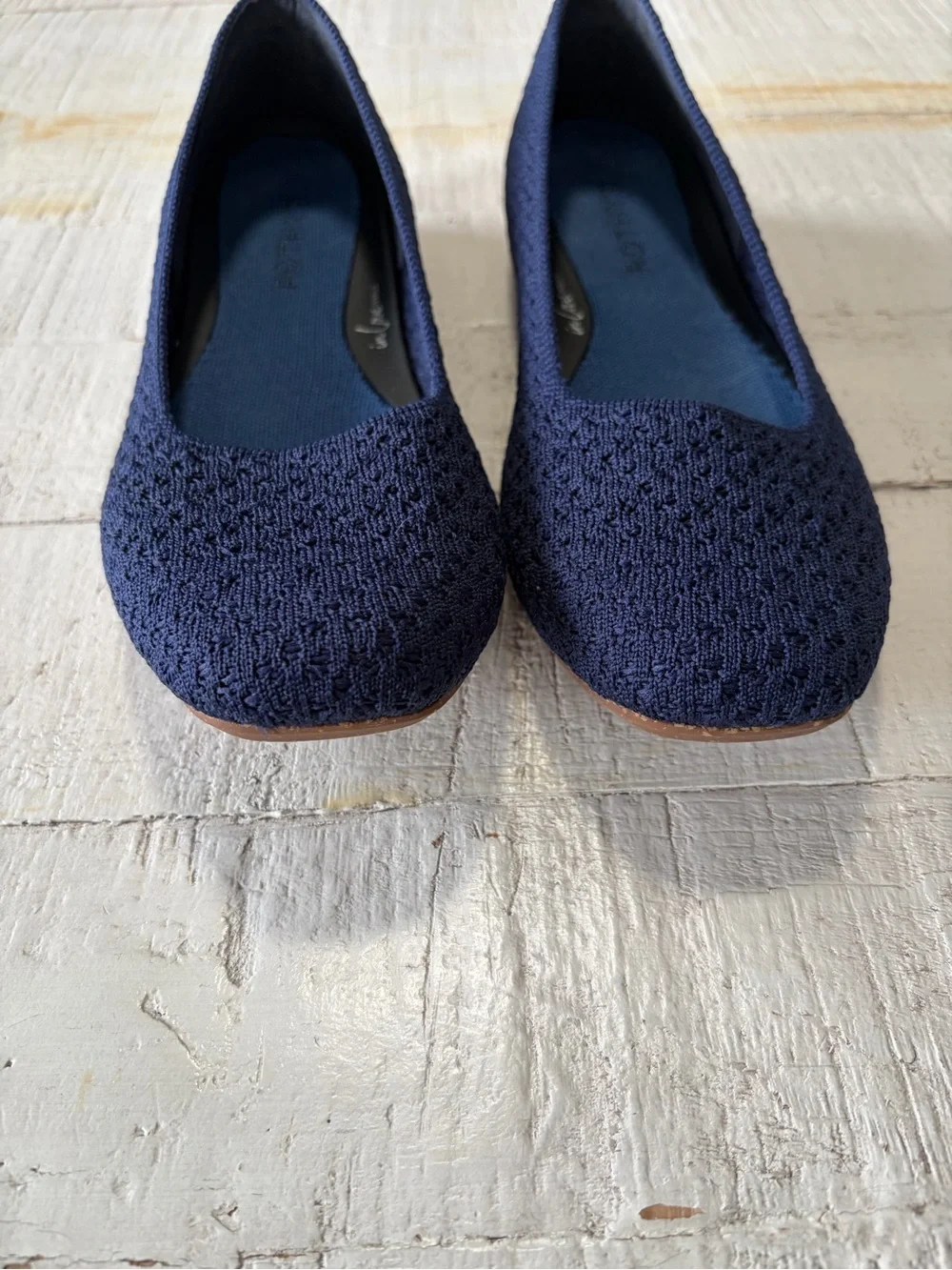 Rothy’s the Max Square in Deep Navy Crochet size 8.5 Knit Flats In Love Insoles - Picture 3 of 14